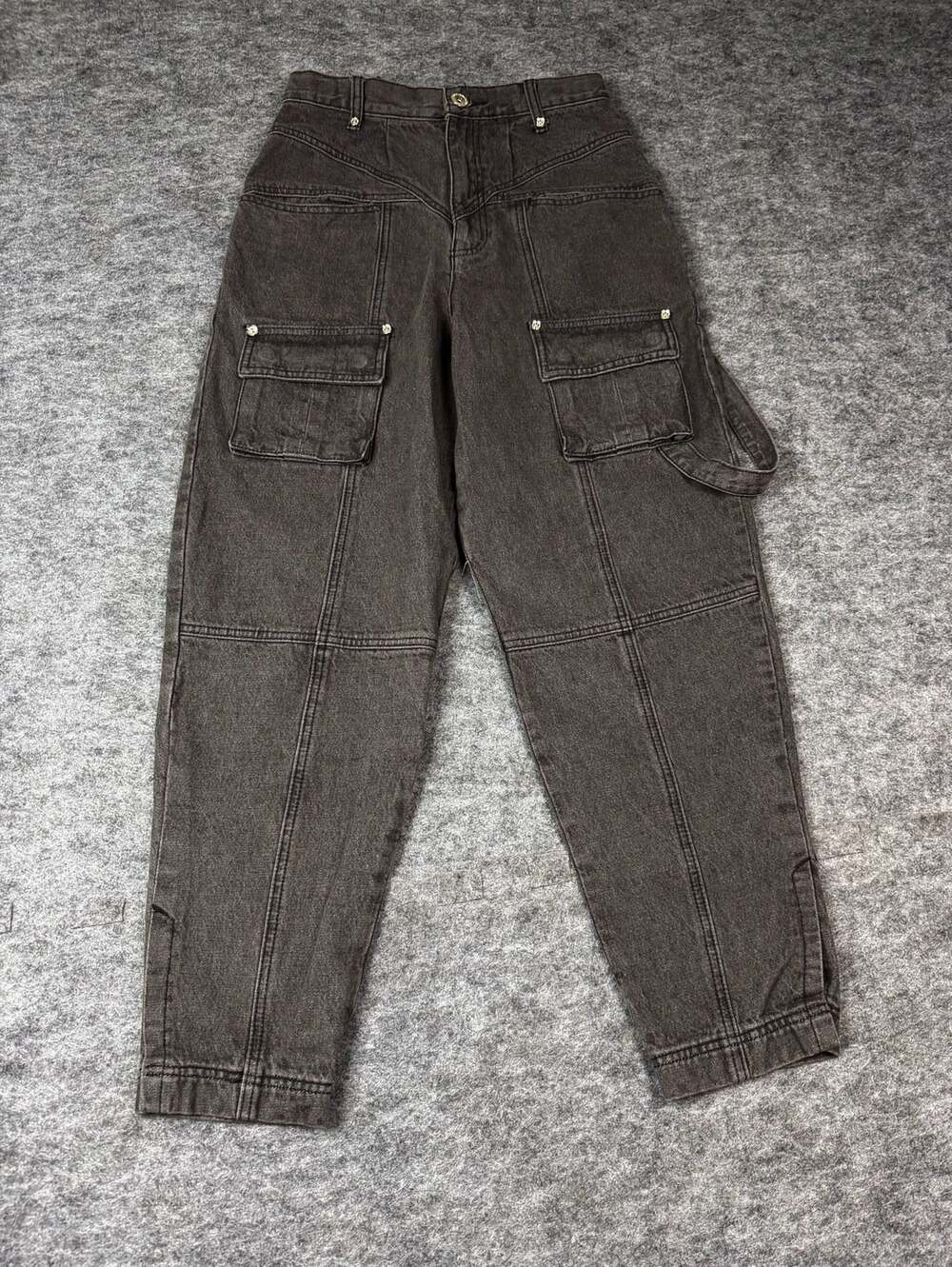 Maniere De Voir Cargo Jeans Size 8 Black Denim Balloon Fit